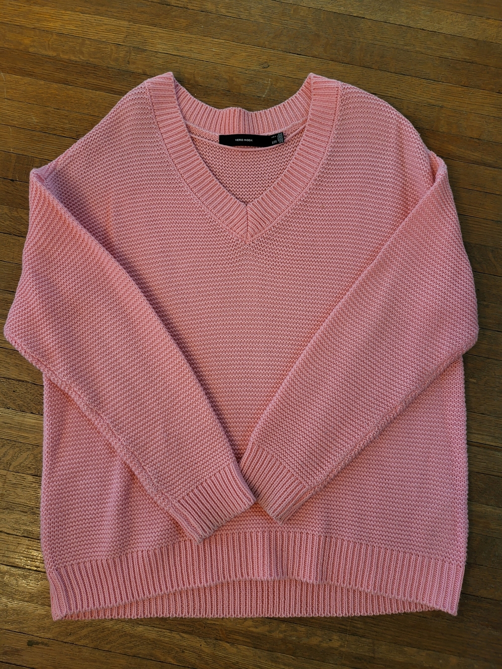 Vero Moda Light Pink V-Neck Textured Knit Sweater